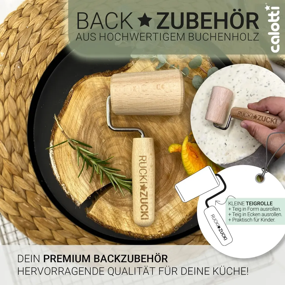 Accessoires de pâtisserie en bois : rouleau à pâtisserie, rouleau pour plaque, palette à pâtisserie & pinceau à pâtisserie – image produit 5