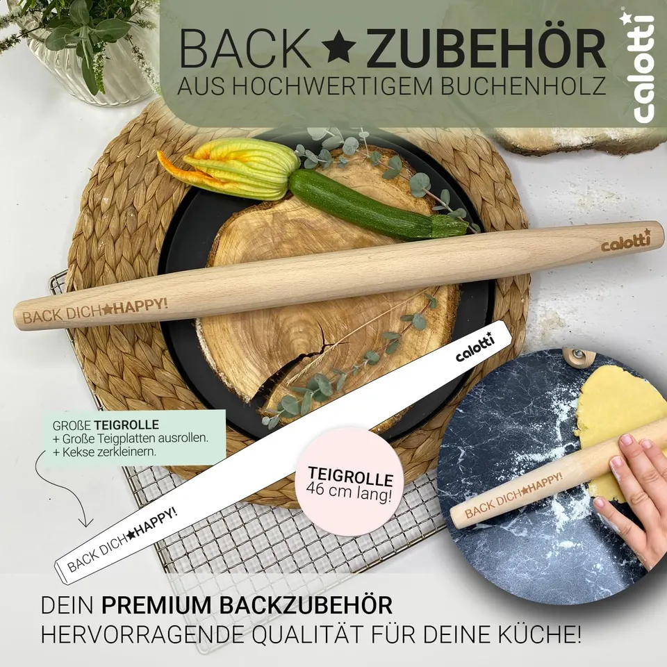 Accessoires de pâtisserie en bois : rouleau à pâtisserie, rouleau pour plaque, palette à pâtisserie & pinceau à pâtisserie – image produit 6