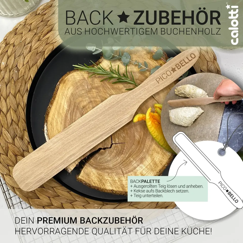Accessoires de pâtisserie en bois : rouleau à pâtisserie, rouleau pour plaque, palette à pâtisserie & pinceau à pâtisserie – image produit 7