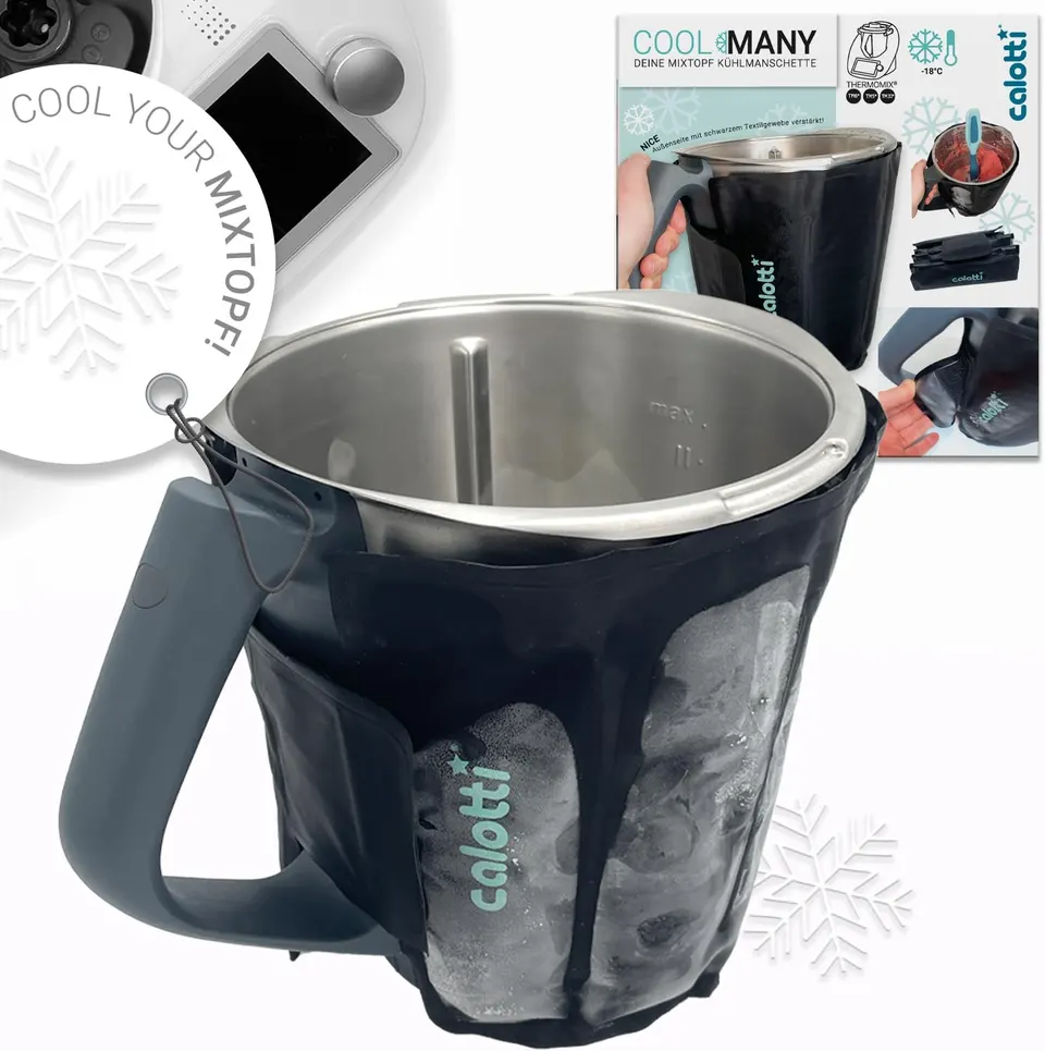 Fascia refrigerante Calotti® CoolMany Black intorno al boccale del Bimby®