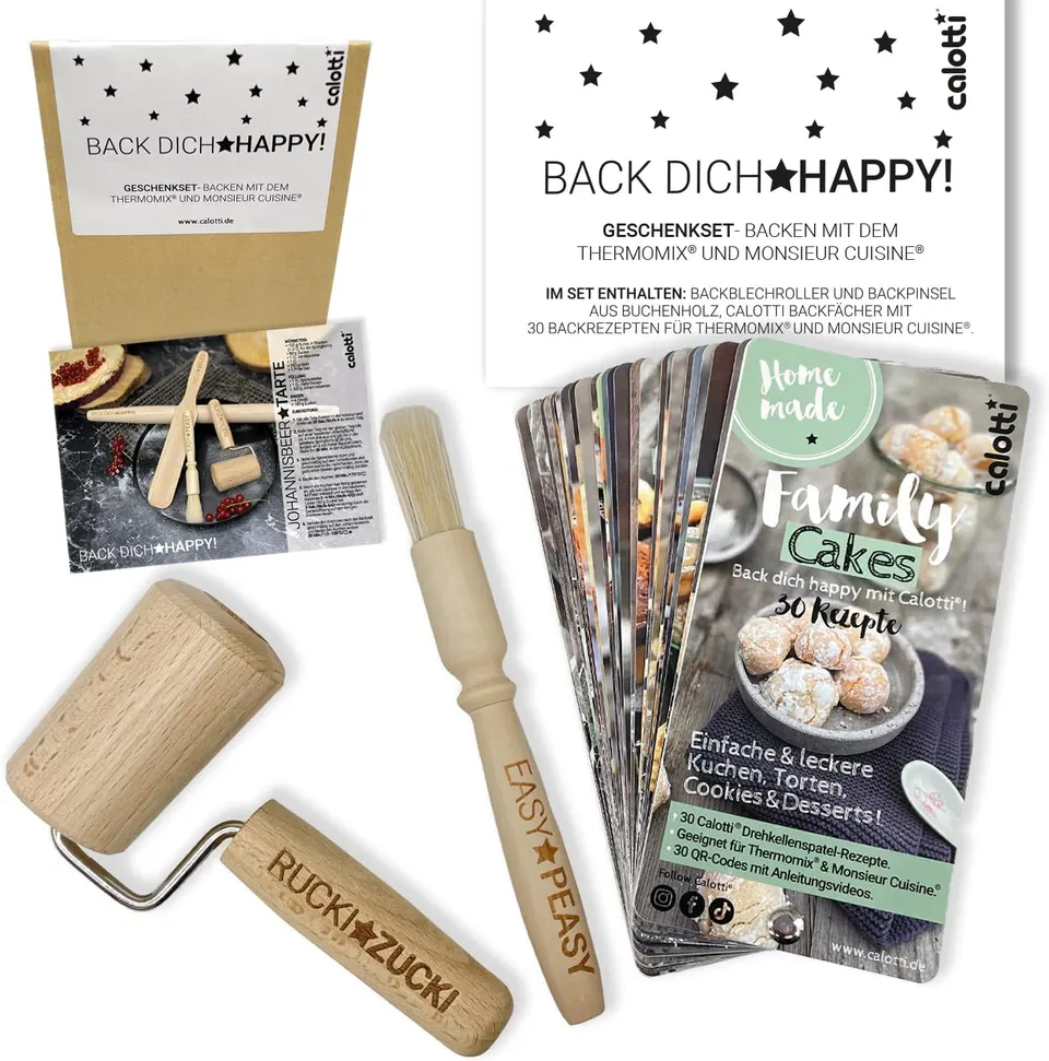 Calotti® Geschenkset Backen: Backblechroller, Backpinsel und Backfächer