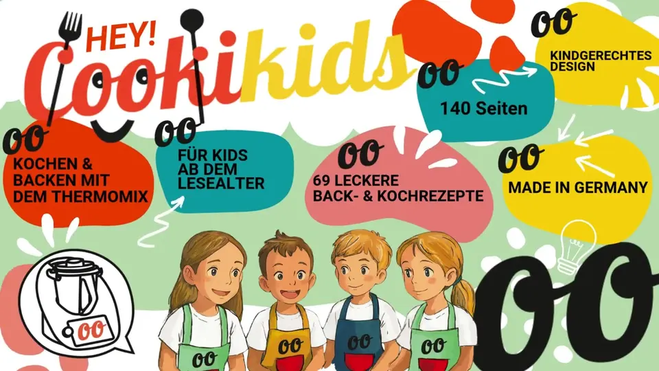 Cookikids®: Kochen & Backen mit dem Thermomix®, für Kids ab dem Lesealter, 69 leckere Back- & Kochrezepte, Made in Germany