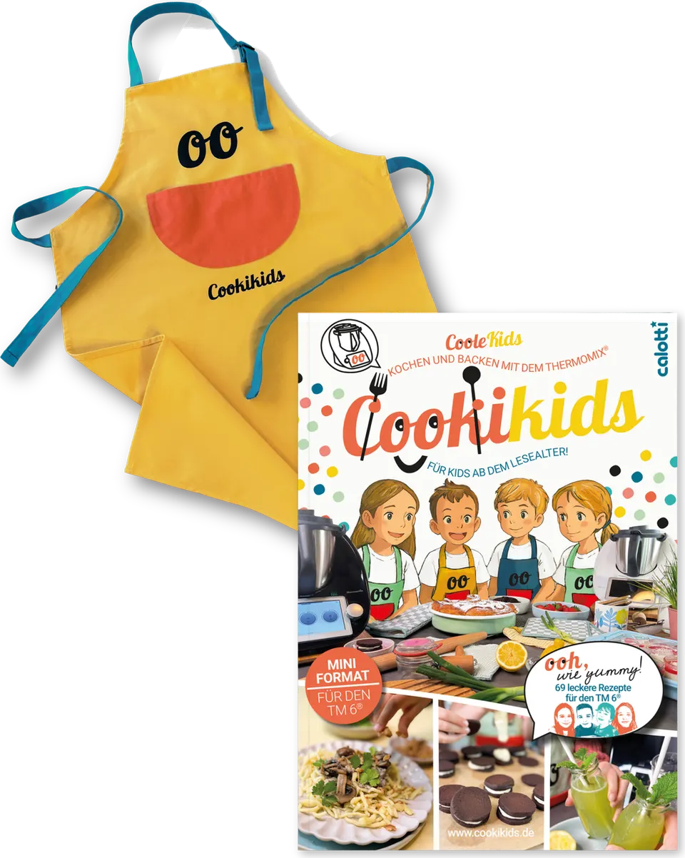 Cookikids® Geschenkset: Kinderkochbuch für den Thermomix® TM6 im A5-Format mit Kinderschürze
