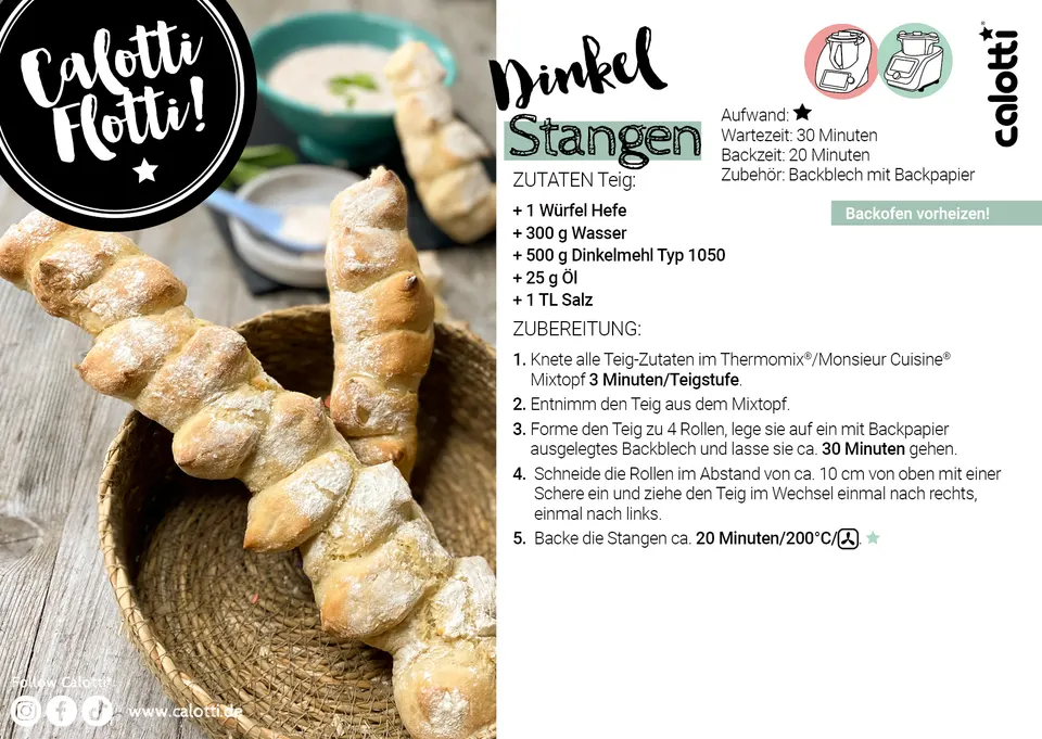 Rezeptkarte Dinkel Stangen