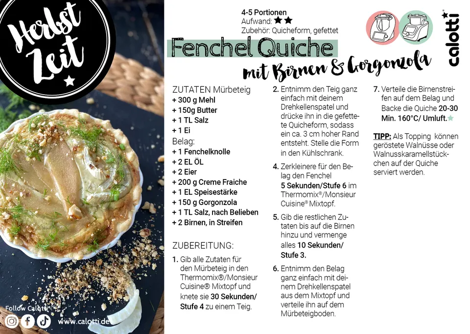 Rezeptkarte Fenchel Quiche mit Birnen & Gorgonzola