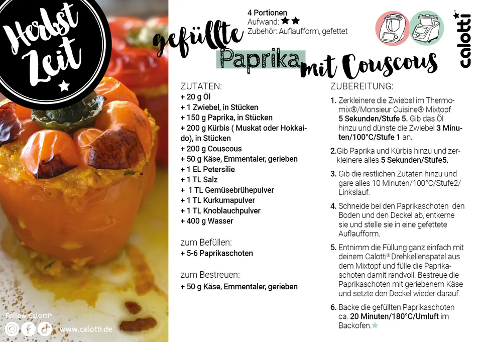 Rezeptkarte gefüllte Paprika mit Couscous