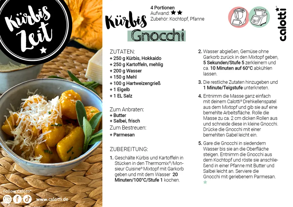 Rezeptkarte Kürbis Gnocchi