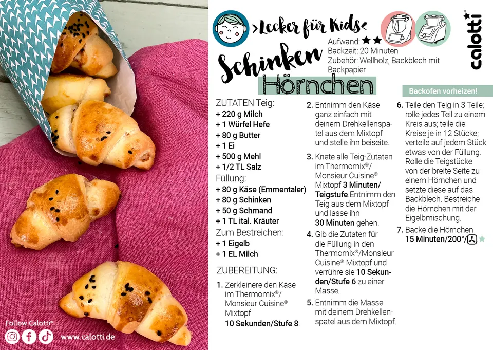 Rezeptkarte Schinken Hörnchen