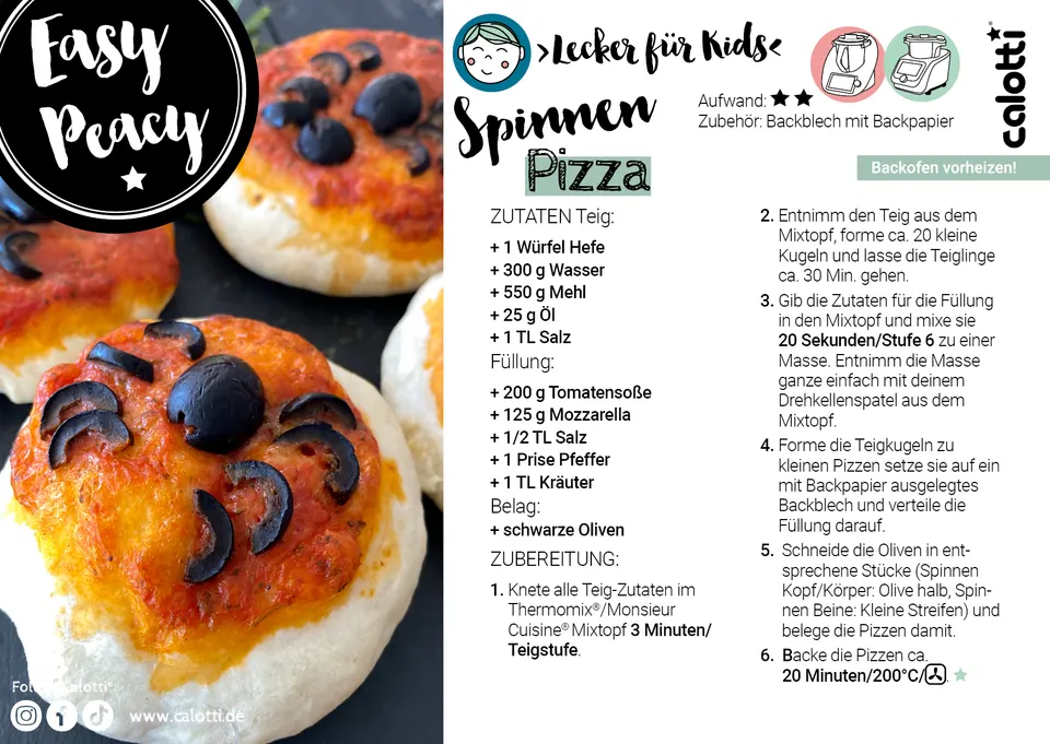Rezeptkarte Spinnen Pizza